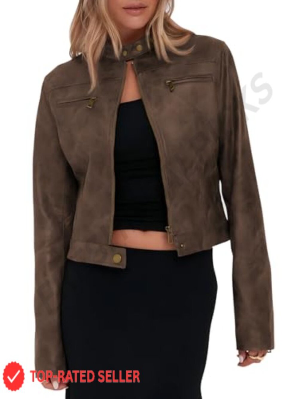 Faux Leather Cropped Moto Jacket Zip Up Stand Collar Y2K
